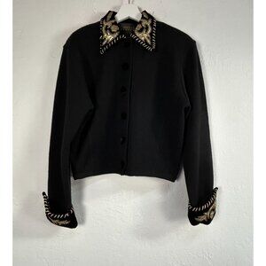 Vintage Classiques Entier Black Gold Embellished Wool Blend Cropped Jacket Small